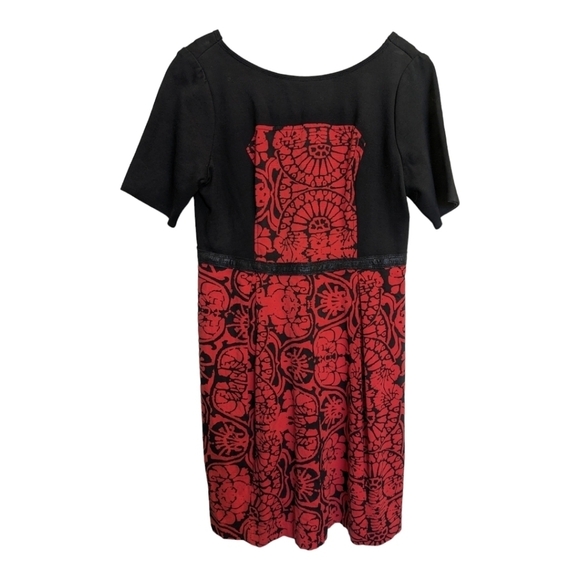 Plenty by Tracy Reese Anthropologie red black v back midi dress with pockets - Picture 1 of 6